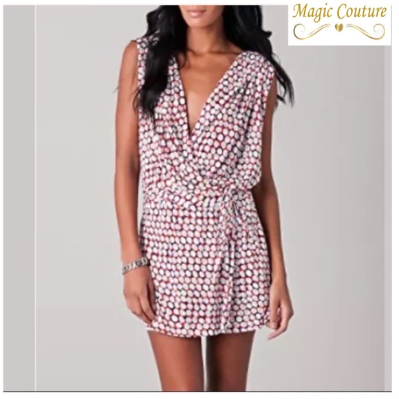 ❌SOLD❌Diane Von Furstenberg Denisha Spotted Print Hooded Romper🤍💙 - Picture 2 of 15